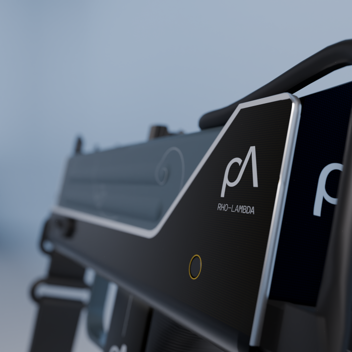 Close shot of the Rho-Lambda logo on the side of the Mac-10 Cloud Chamber